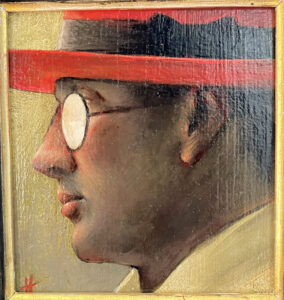 The Red Hat by Kevin Hendley - Oil on Board 15 cm x 14 cm