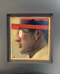 The Red Hat by Kevin Hendley - Oil on Board 15 cm x 14 cm